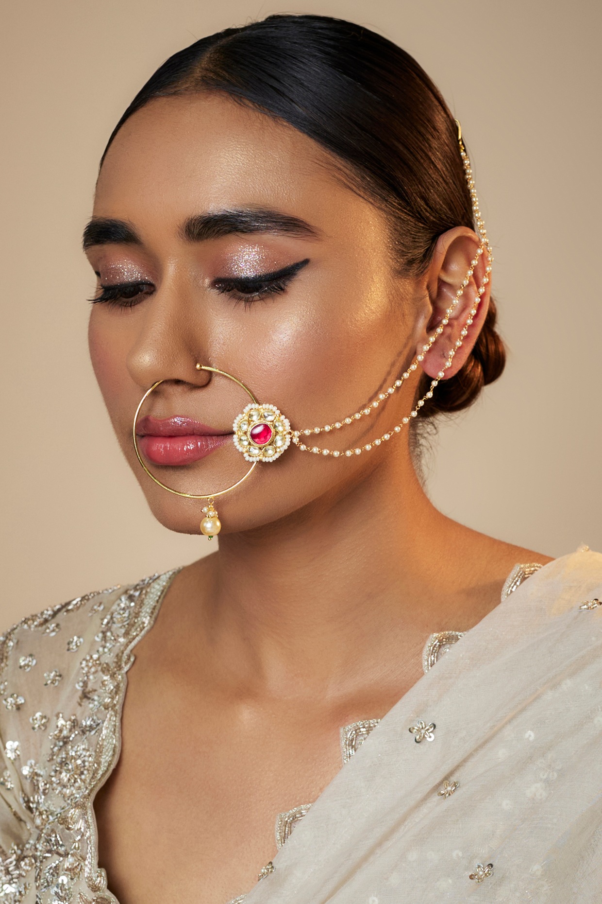 Buy Accessher Kundan Nose pins, Clip On Nose Ring Small Nath Kundan for  Women online